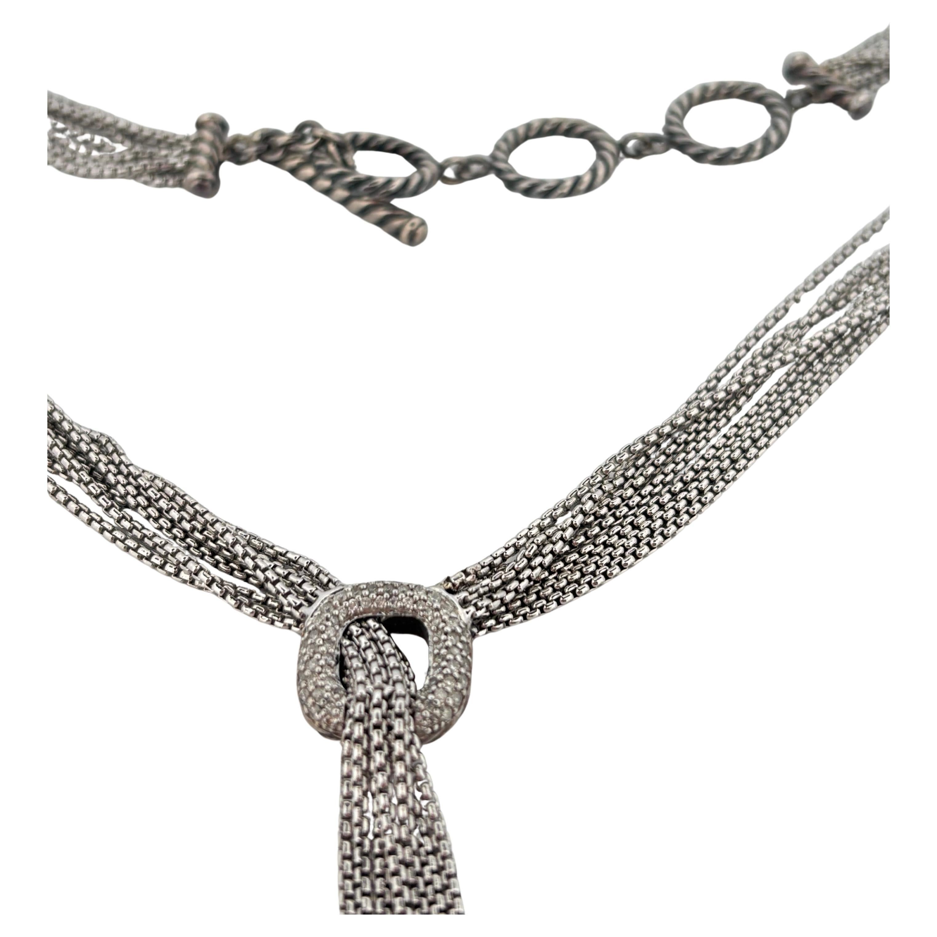 David Yurman Sterling Silver 925 Five Strand Waterfall Diamond Lariat Necklace In Good Condition For Sale In Sewickley, PA