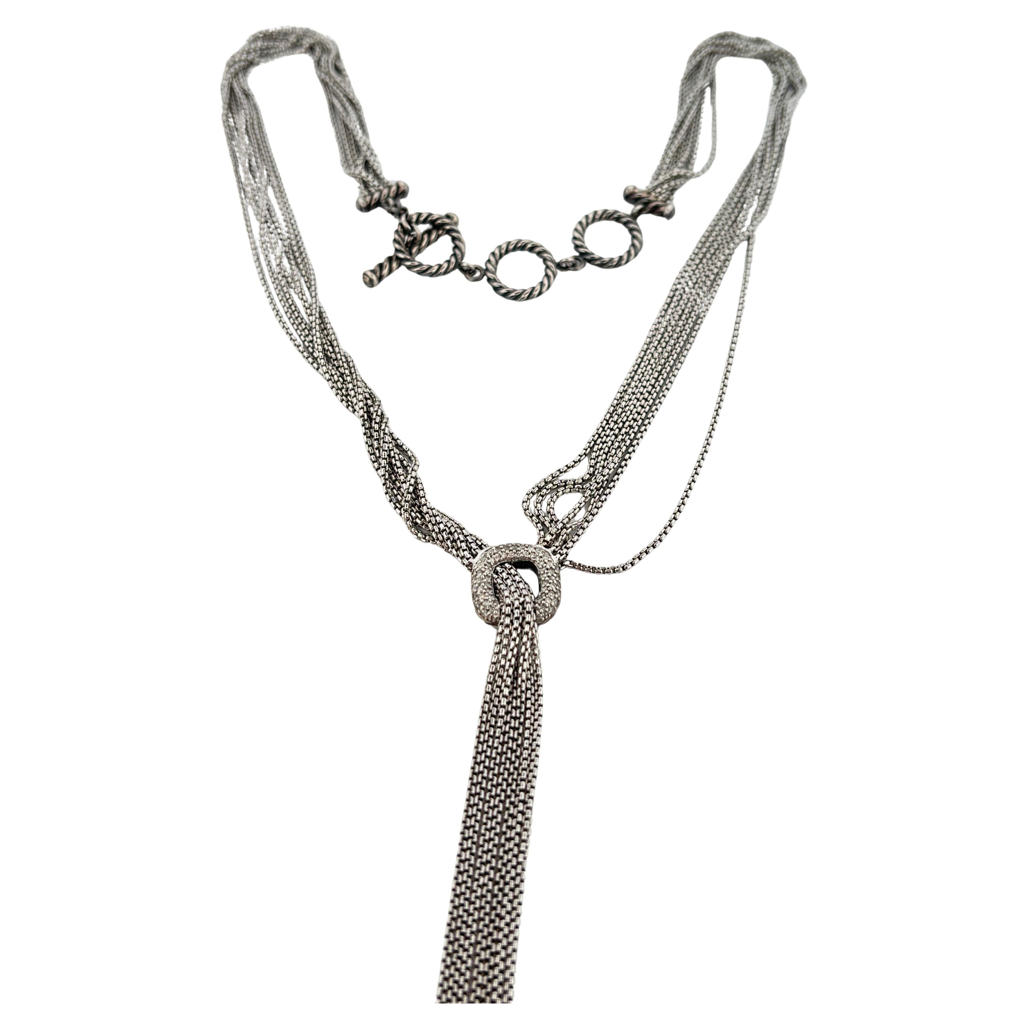Women's or Men's David Yurman Sterling Silver 925 Five Strand Waterfall Diamond Lariat Necklace For Sale