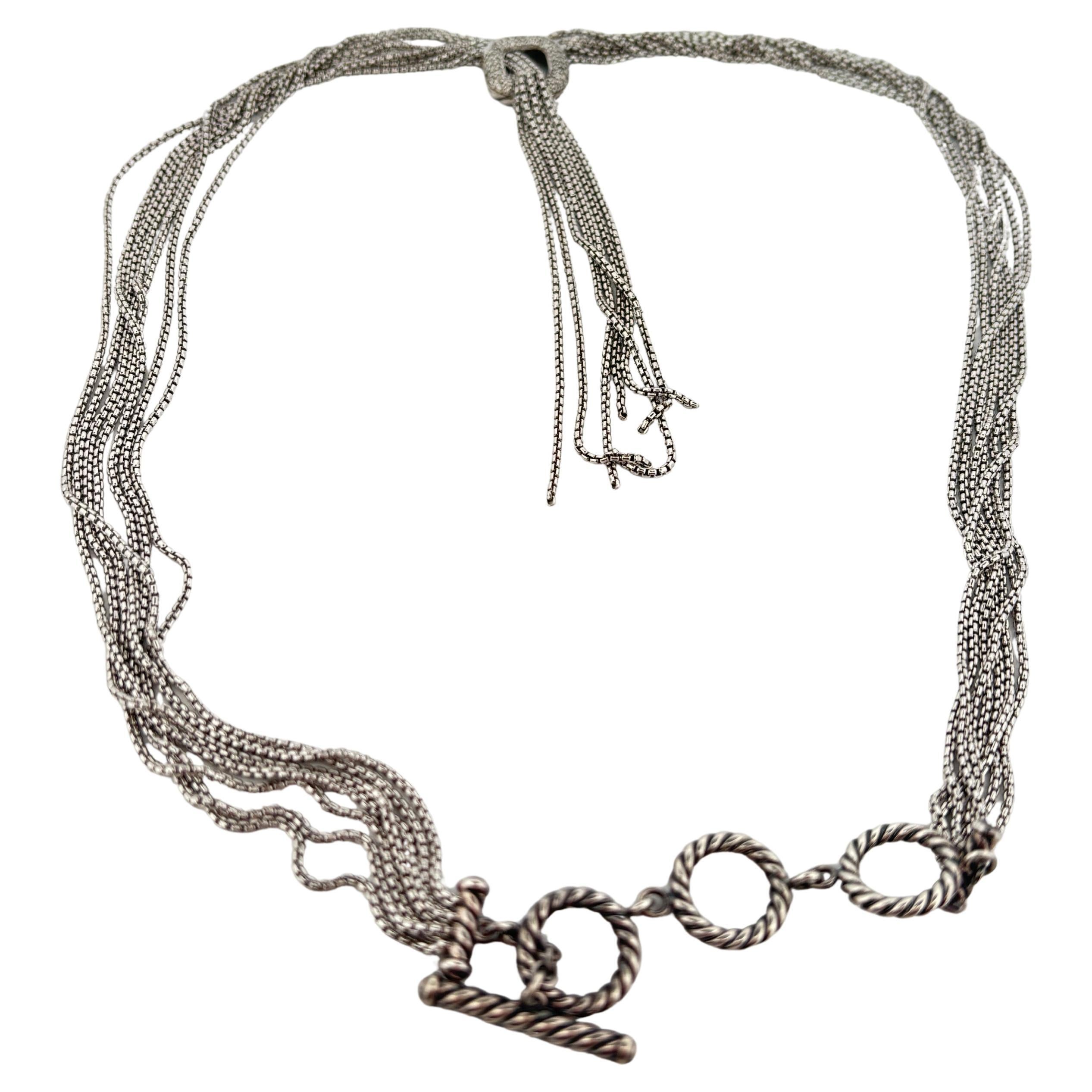 David Yurman Sterling Silver 925 Five Strand Waterfall Diamond Lariat Necklace For Sale 2