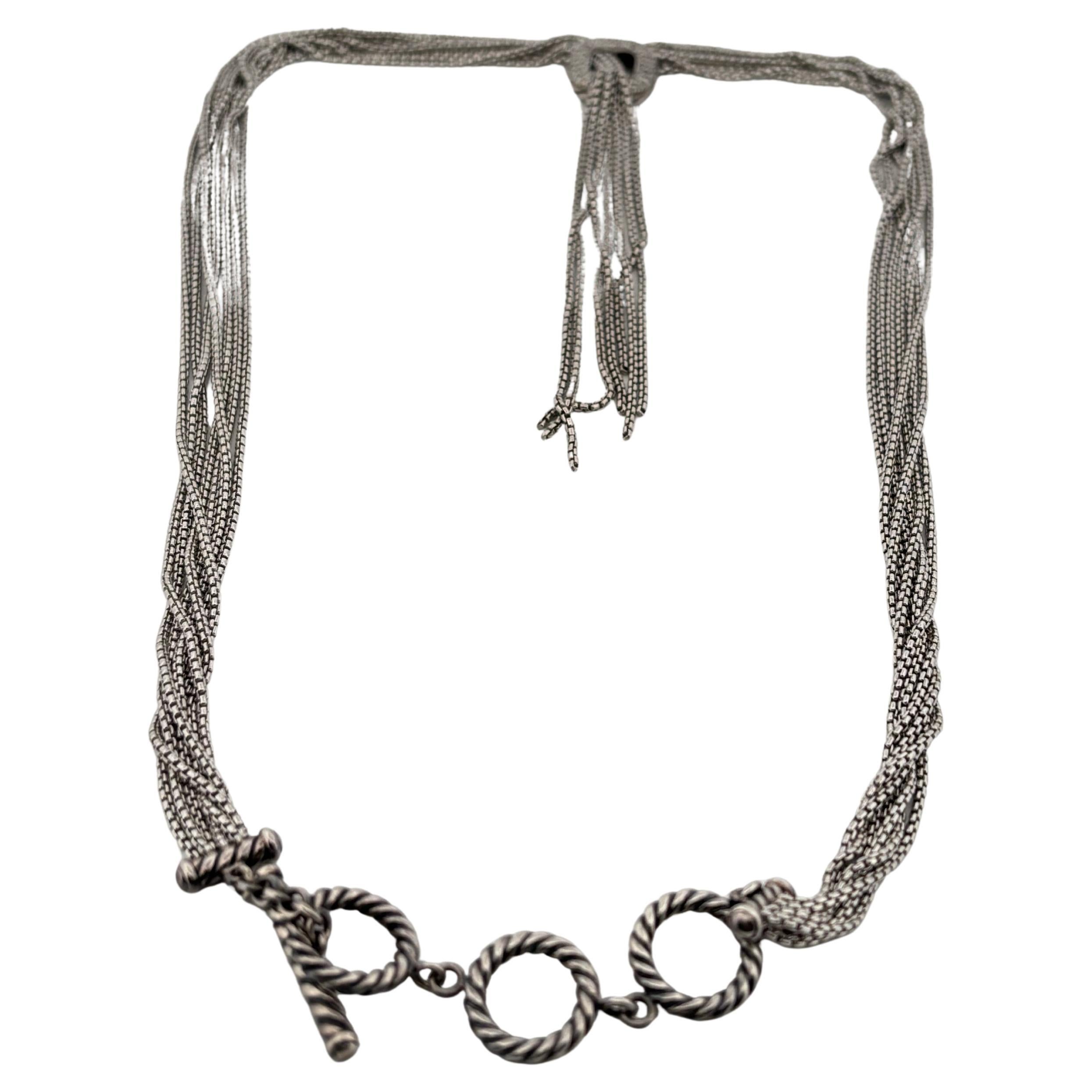 David Yurman Sterling Silver 925 Five Strand Waterfall Diamond Lariat Necklace For Sale 3