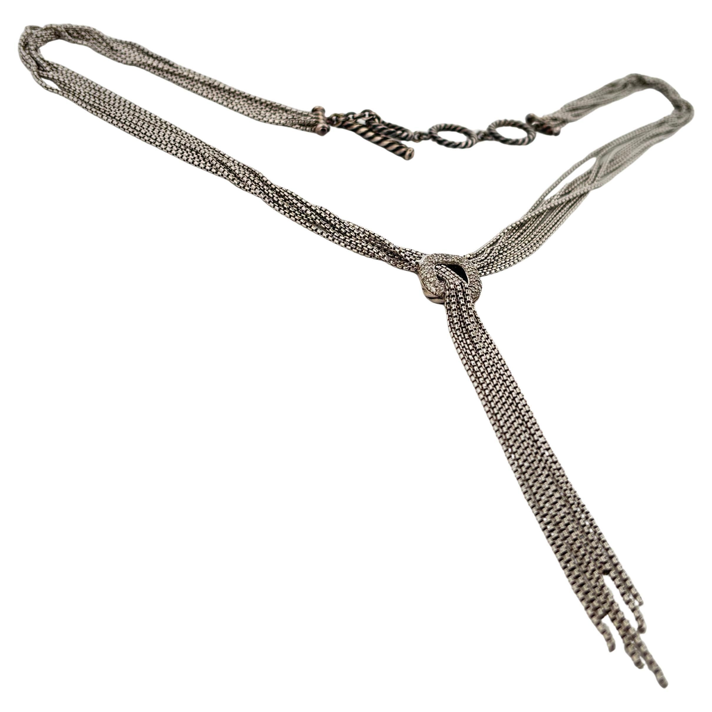 David Yurman Sterling Silver 925 Five Strand Waterfall Diamond Lariat Necklace For Sale
