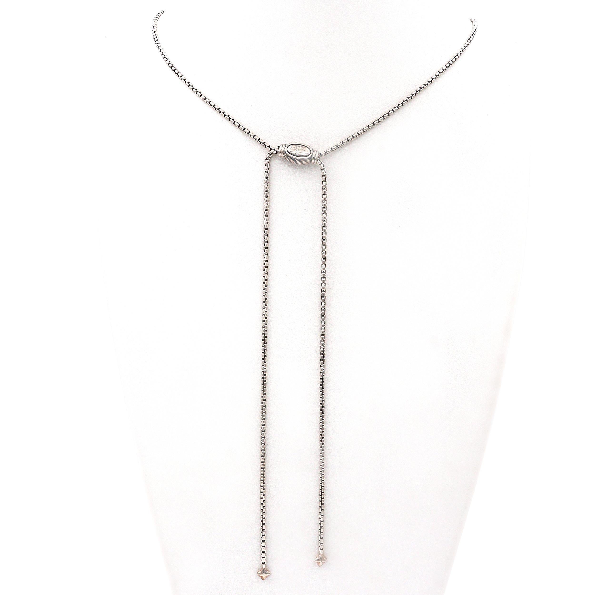 Modern David Yurman Sterling Silver Adjustable Slide Box Chain Lariat Necklace For Sale