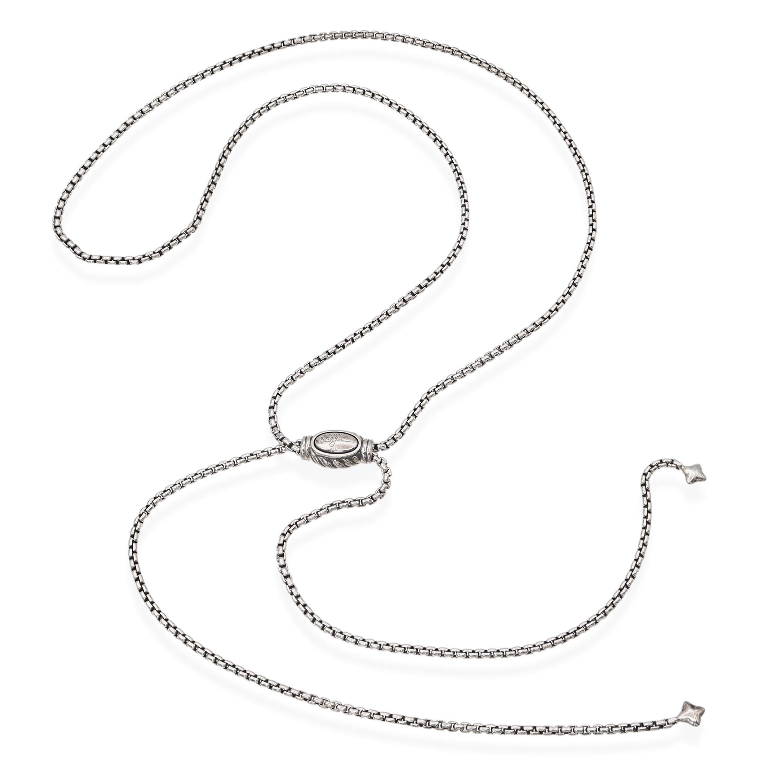 David Yurman Sterling Silver Adjustable Slide Box Chain Lariat Necklace In Excellent Condition For Sale In New York, NY