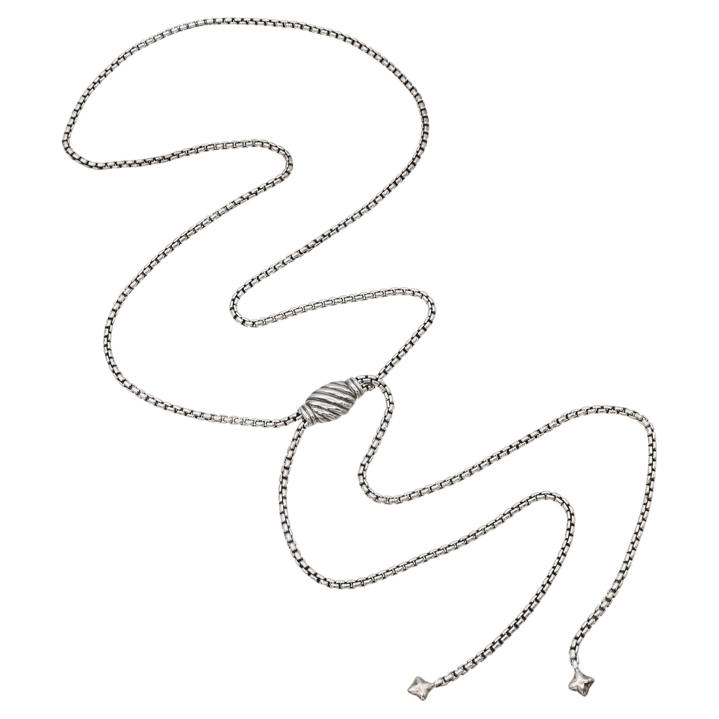 David Yurman Sterling Silver Adjustable Slide Box Chain Lariat Necklace For Sale