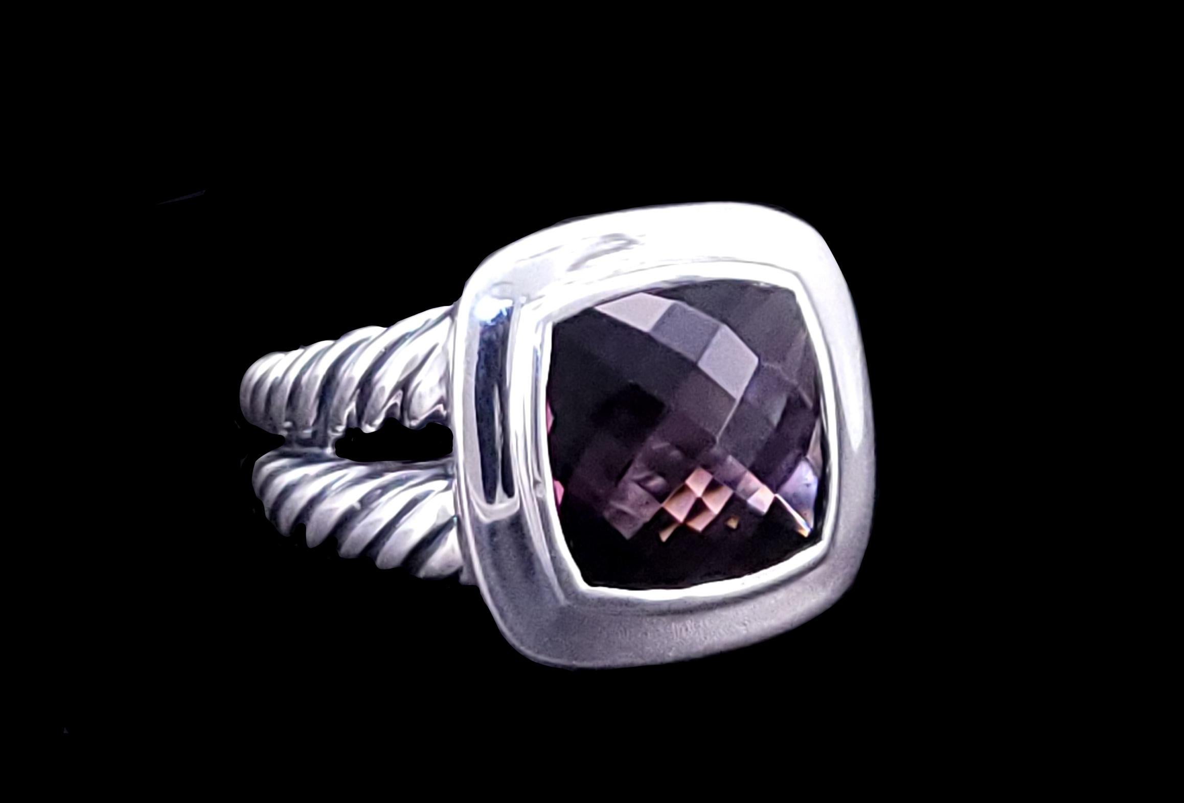 Cushion Cut David Yurman Sterling Silver  Albion Amethyst Ring size 8 For Sale