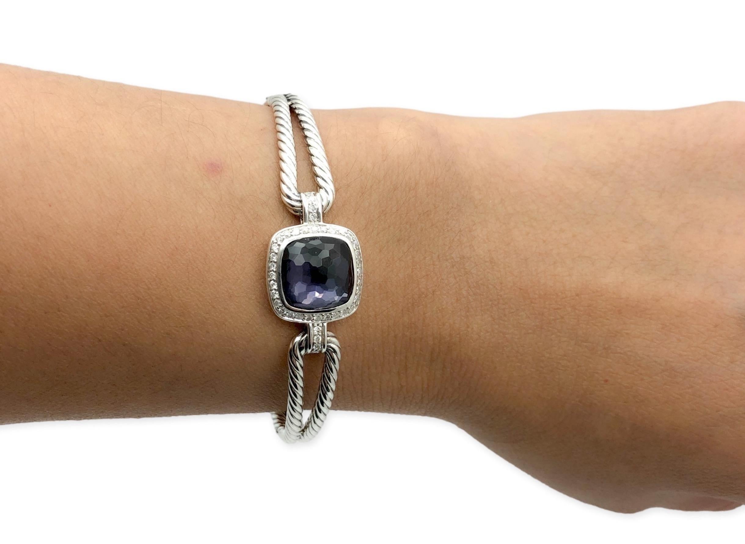 David Yurman Sterling Silver Albion Black Orchid Diamond Bracelet Medium In Excellent Condition In New York, NY