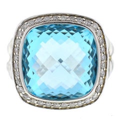 David Yurman Sterling Silver Albion Blue Topaz and Diamonds Ring