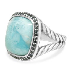 David Yurman Sterling Silver Albion Larimar and Blue Topaz Halo Ring