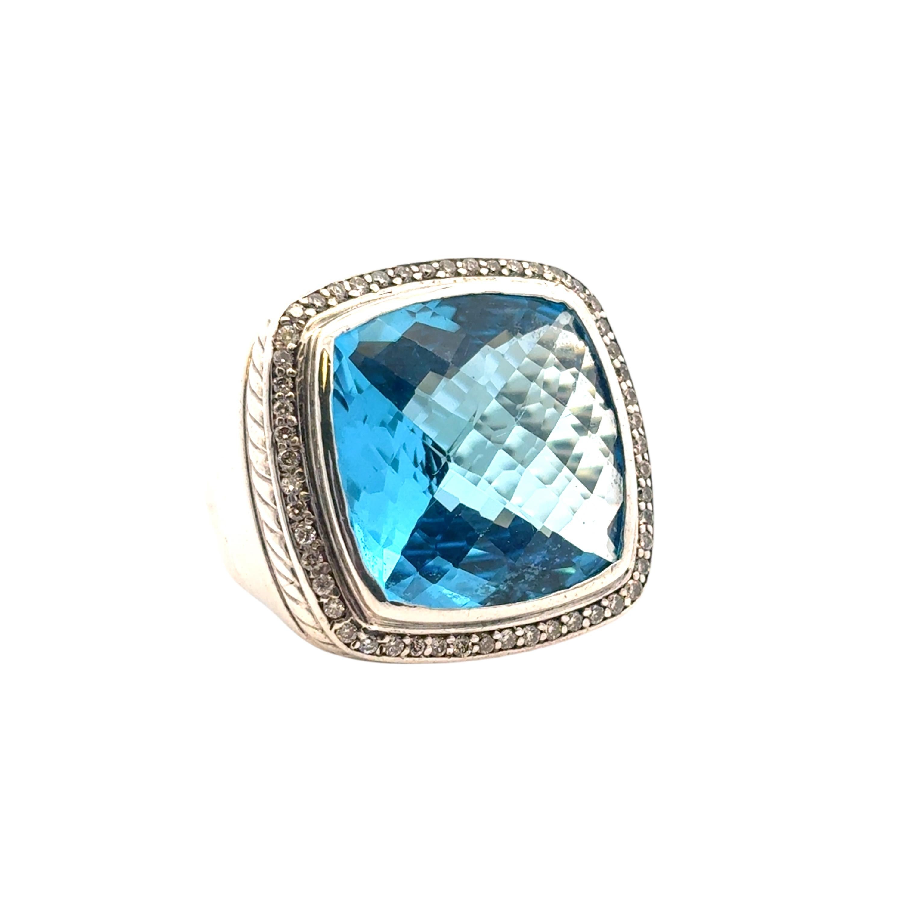 David Yurman Sterling Silver Albion Ring with Blue Topaz and Diamonds For Sale 2