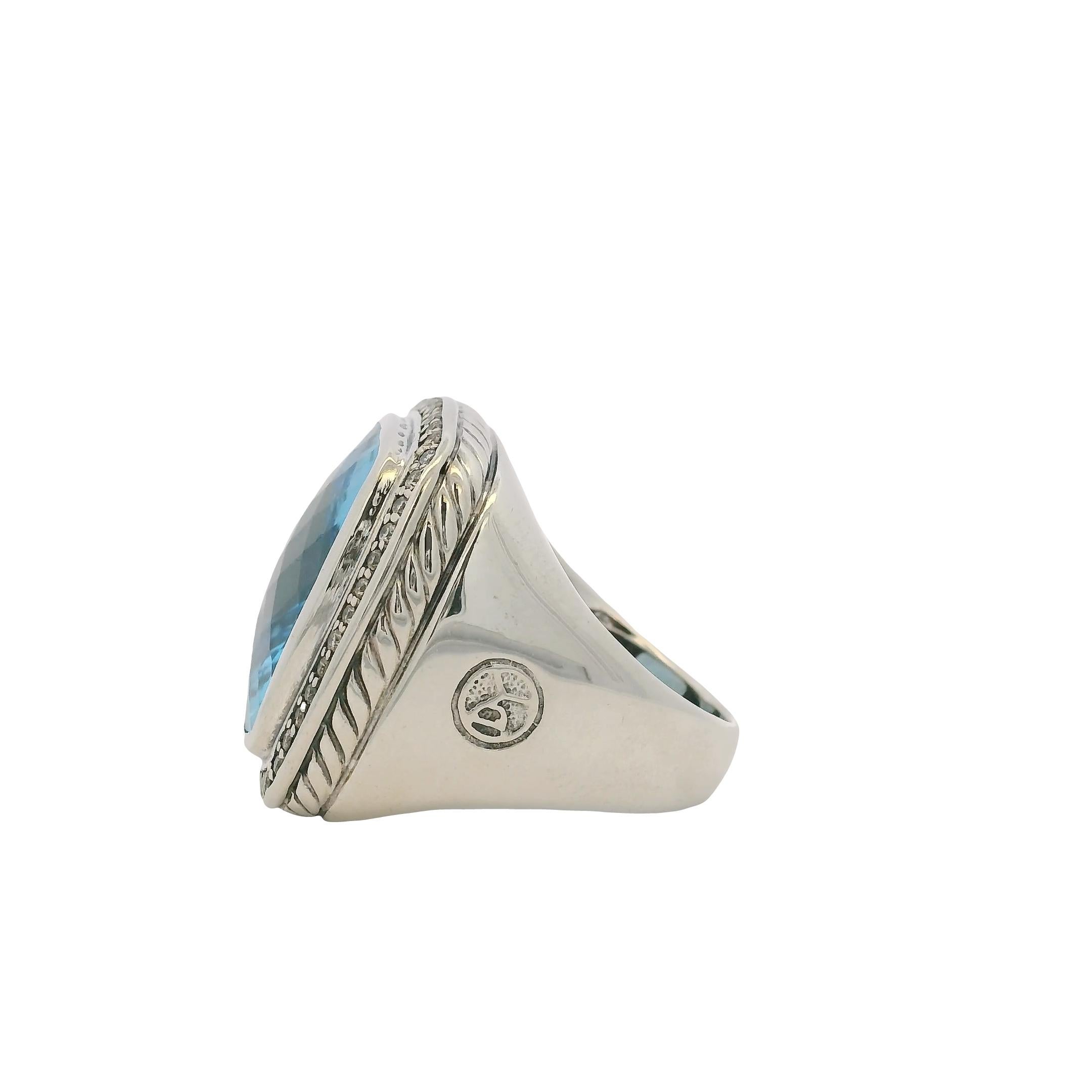 David Yurman Sterling Silver Albion Ring with Blue Topaz and Diamonds im Angebot 4