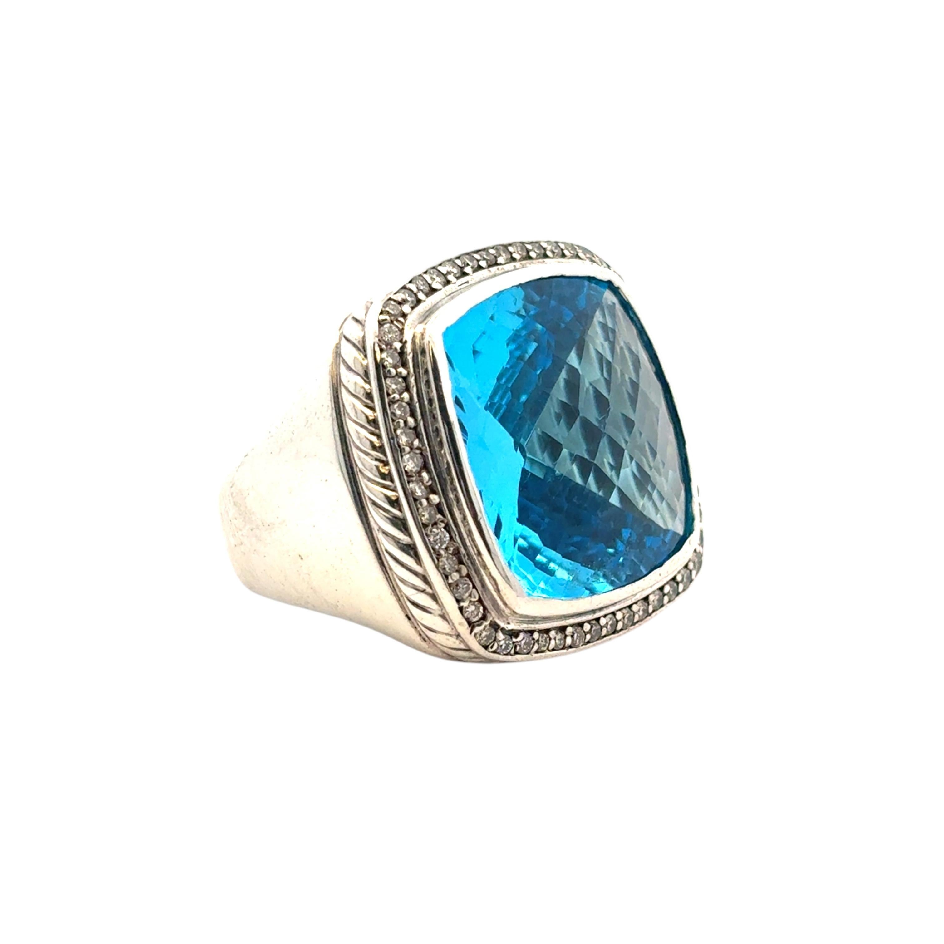 David Yurman Sterling Silver Albion Ring with Blue Topaz and Diamonds For Sale 3
