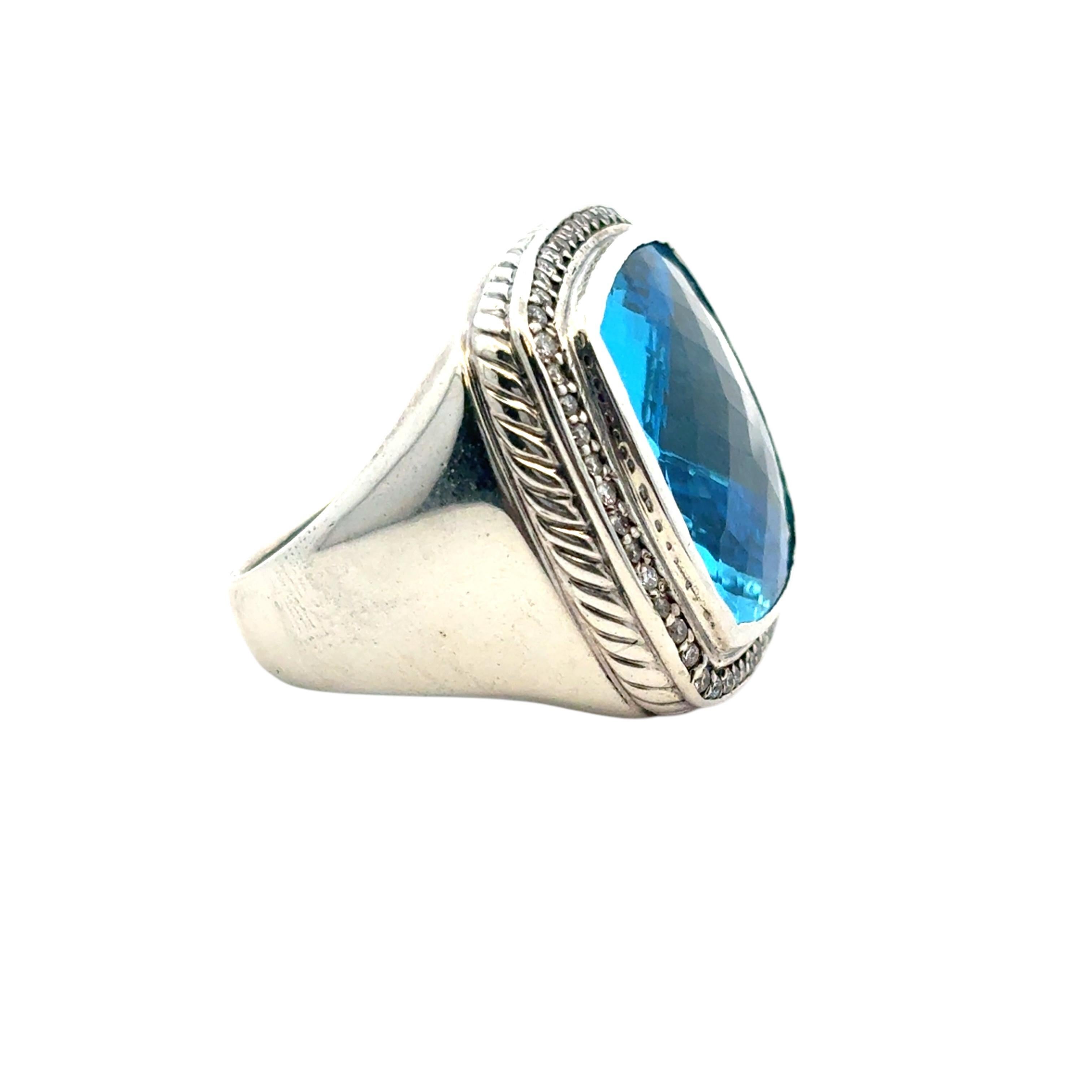 David Yurman Sterling Silver Albion Ring with Blue Topaz and Diamonds For Sale 4