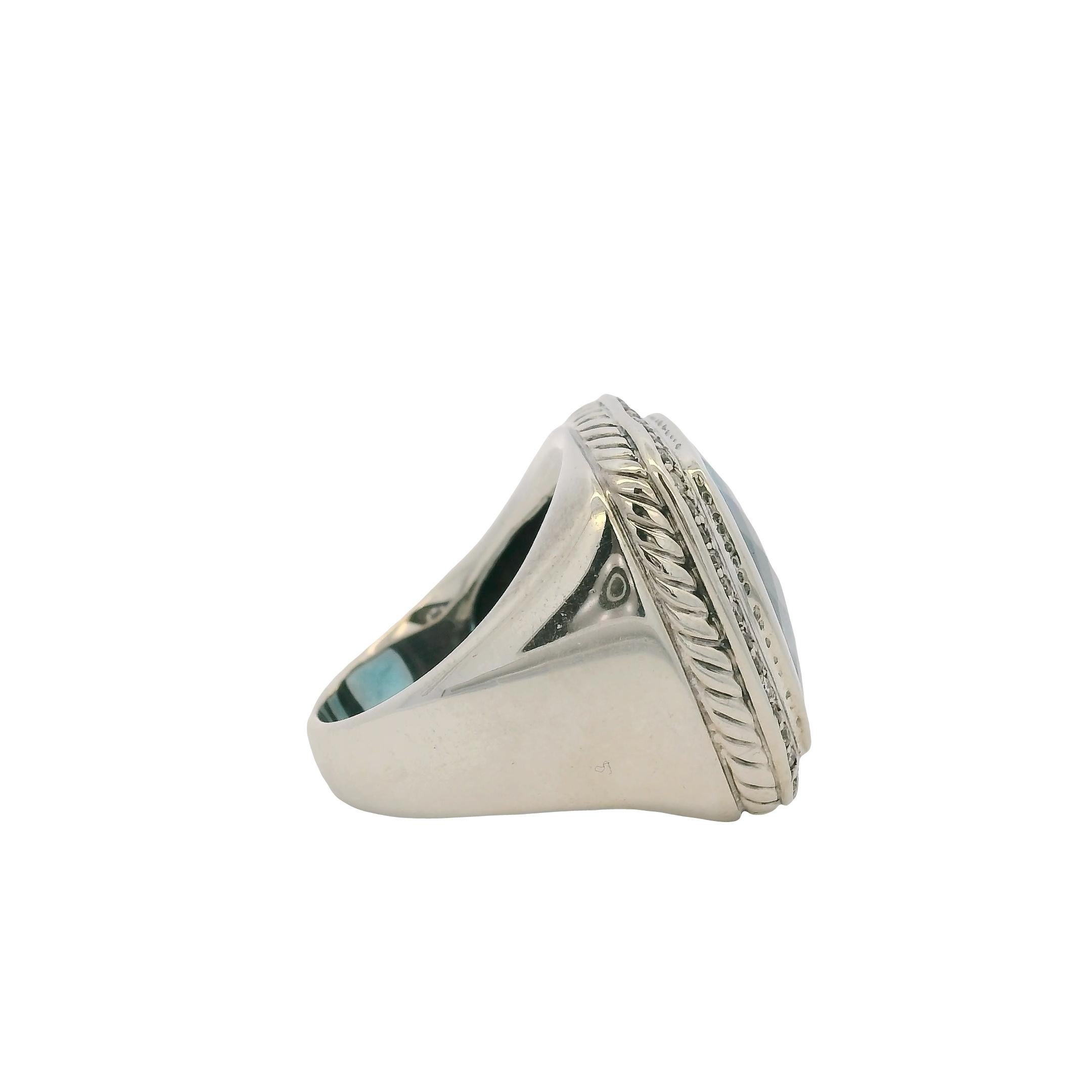 David Yurman Sterling Silver Albion Ring with Blue Topaz and Diamonds im Angebot 6