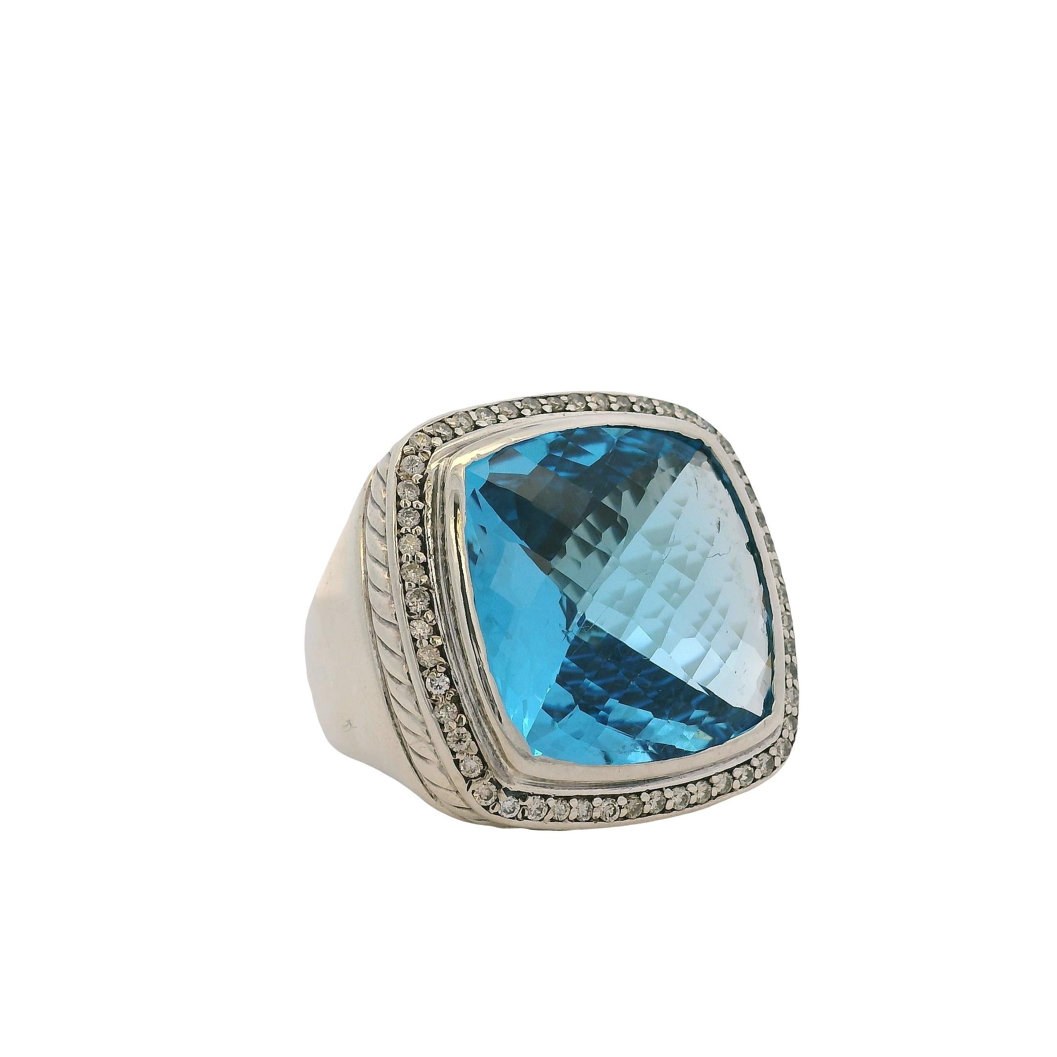 David Yurman Sterling Silver Albion Ring with Blue Topaz and Diamonds im Angebot 7