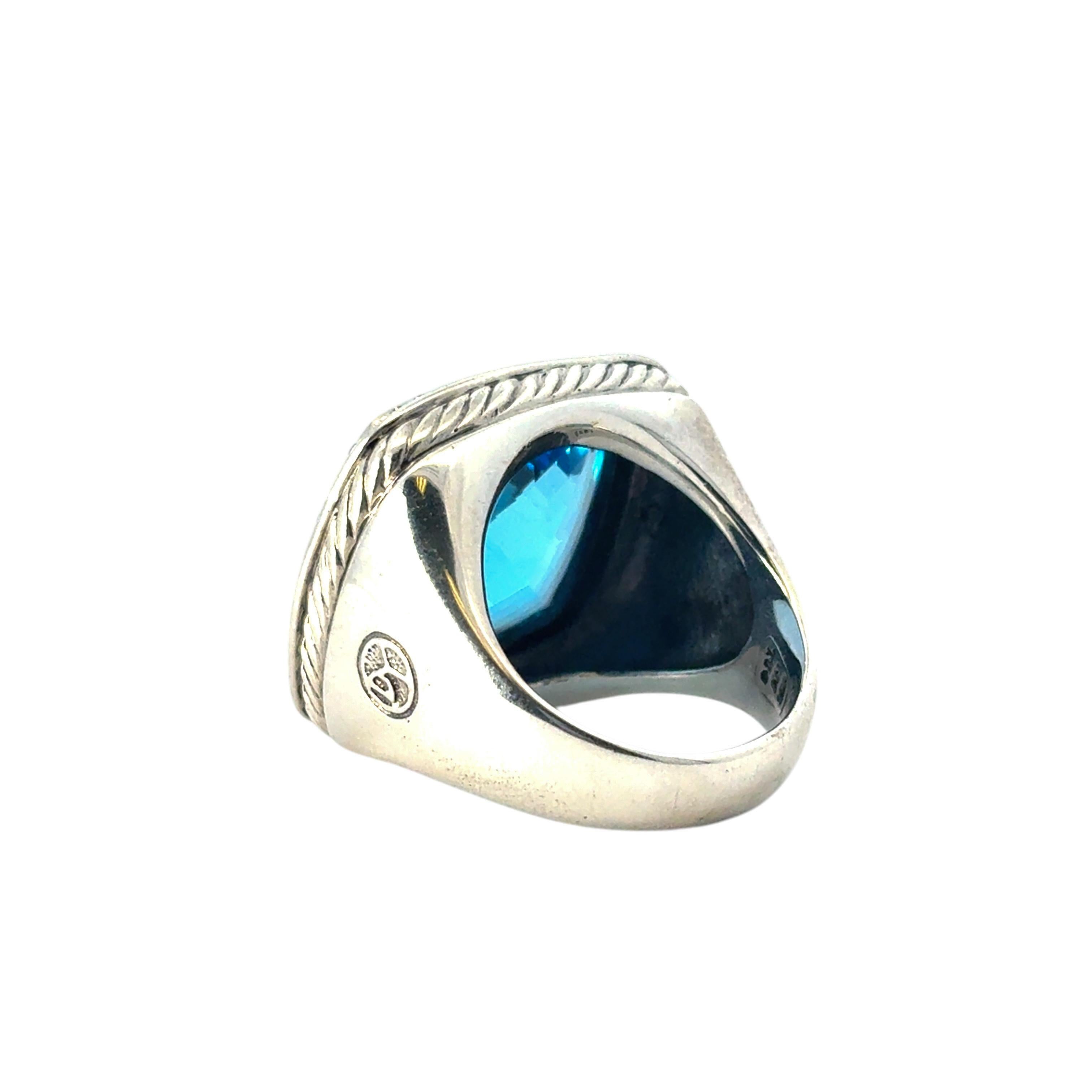 David Yurman Sterling Silver Albion Ring with Blue Topaz and Diamonds For Sale 7