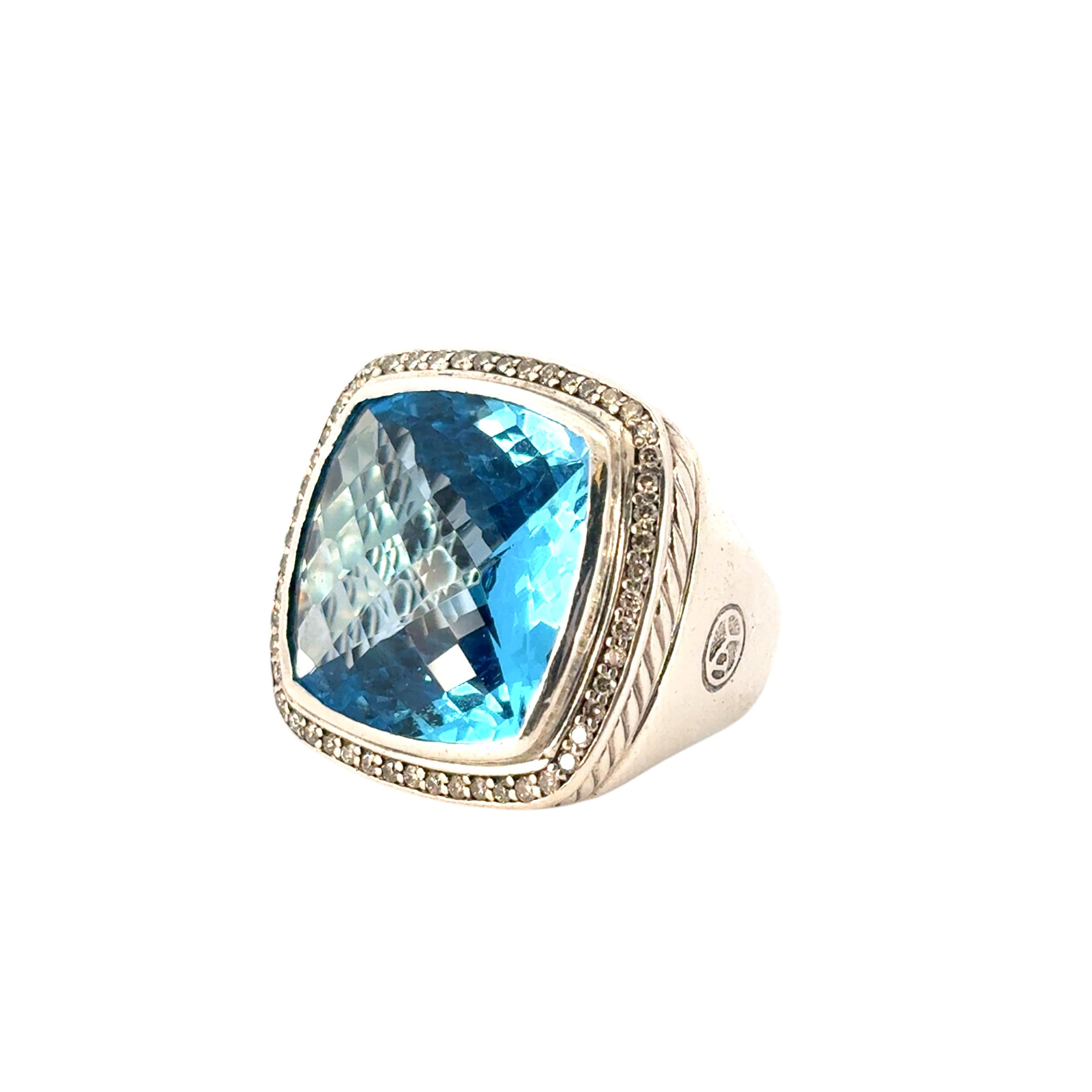 David Yurman Sterling Silver Albion Ring with Blue Topaz and Diamonds For Sale 9
