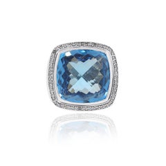 David Yurman Sterling Silver Albion Ring with Blue Topaz and Diamonds