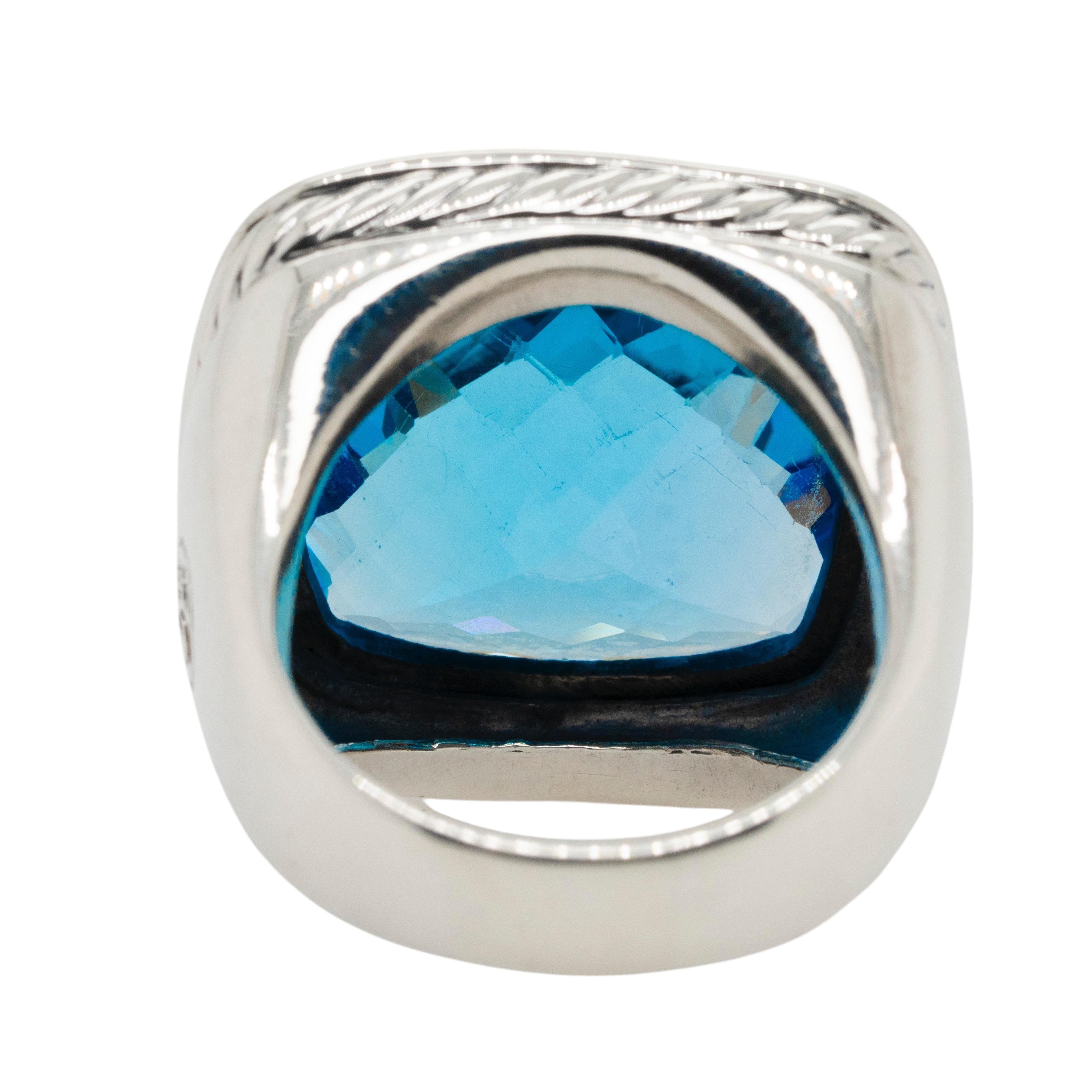 David Yurman Sterling Silver Albion Ring with Blue Topaz and Diamonds In Excellent Condition For Sale In Boca Raton, FL