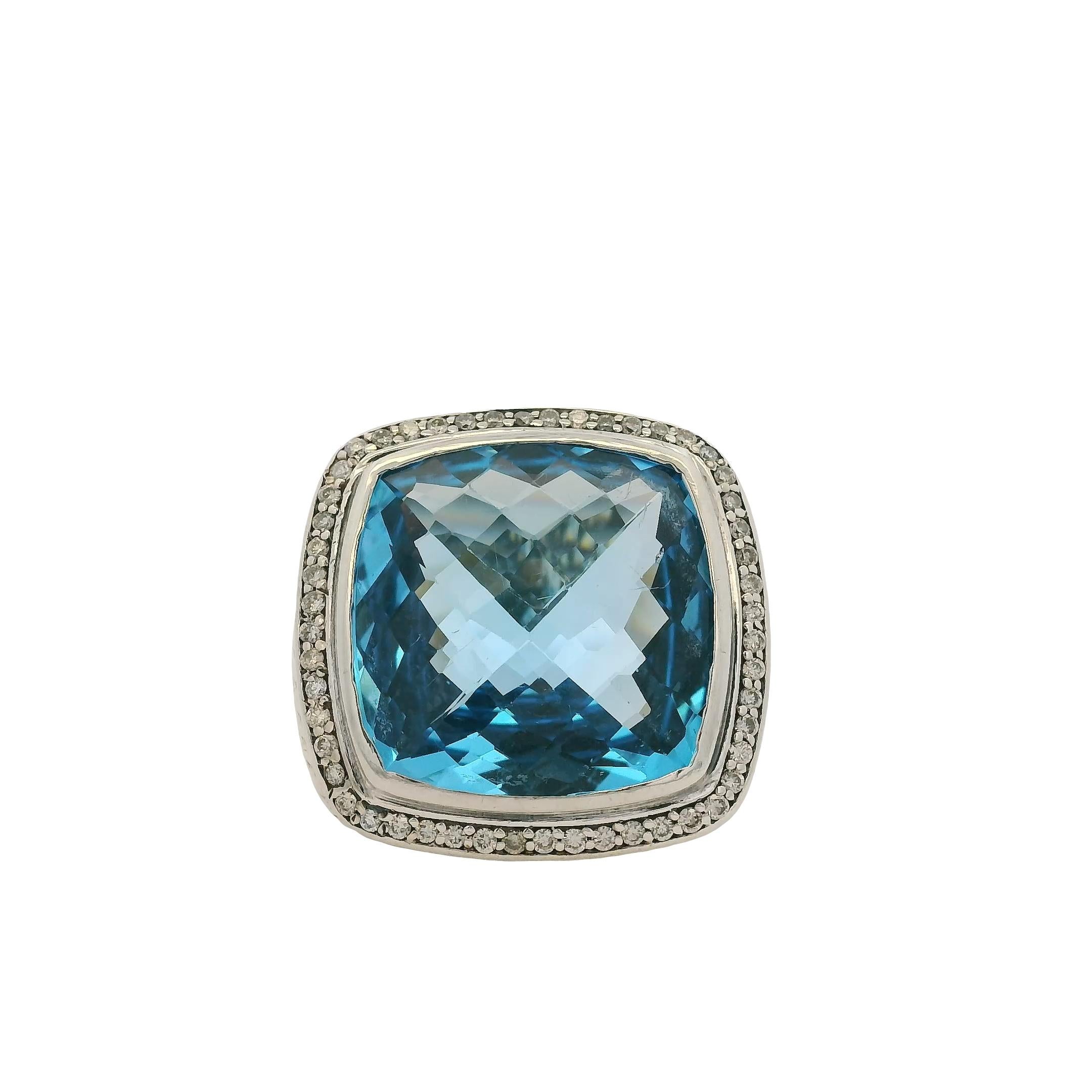 David Yurman Sterling Silver Albion Ring with Blue Topaz and Diamonds im Angebot 1