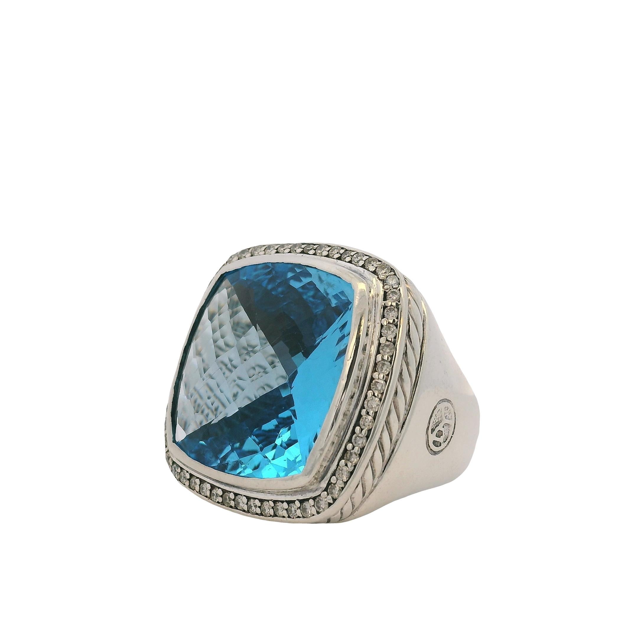 David Yurman Sterling Silver Albion Ring with Blue Topaz and Diamonds im Angebot 2