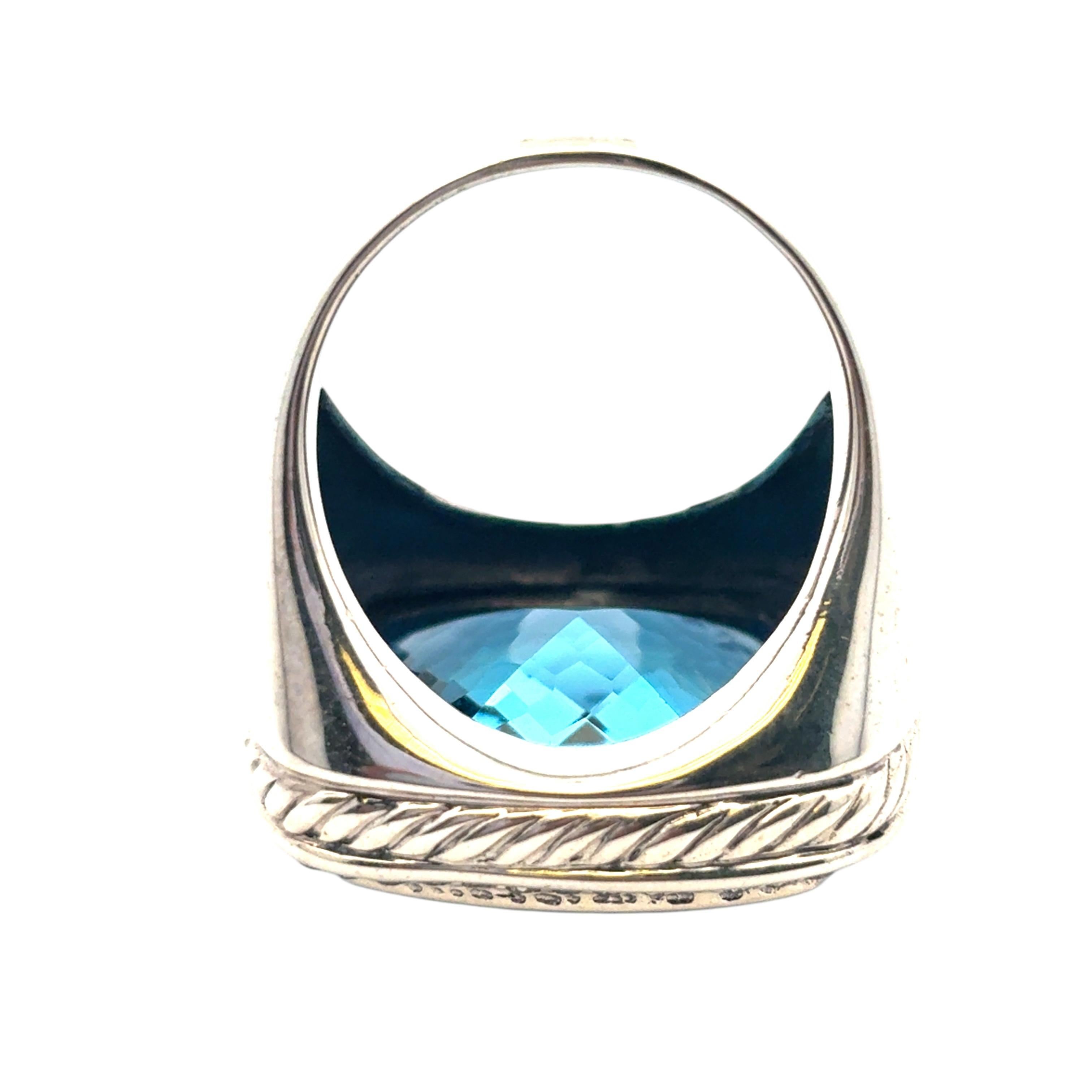 David Yurman Sterling Silver Albion Ring with Blue Topaz and Diamonds For Sale 1