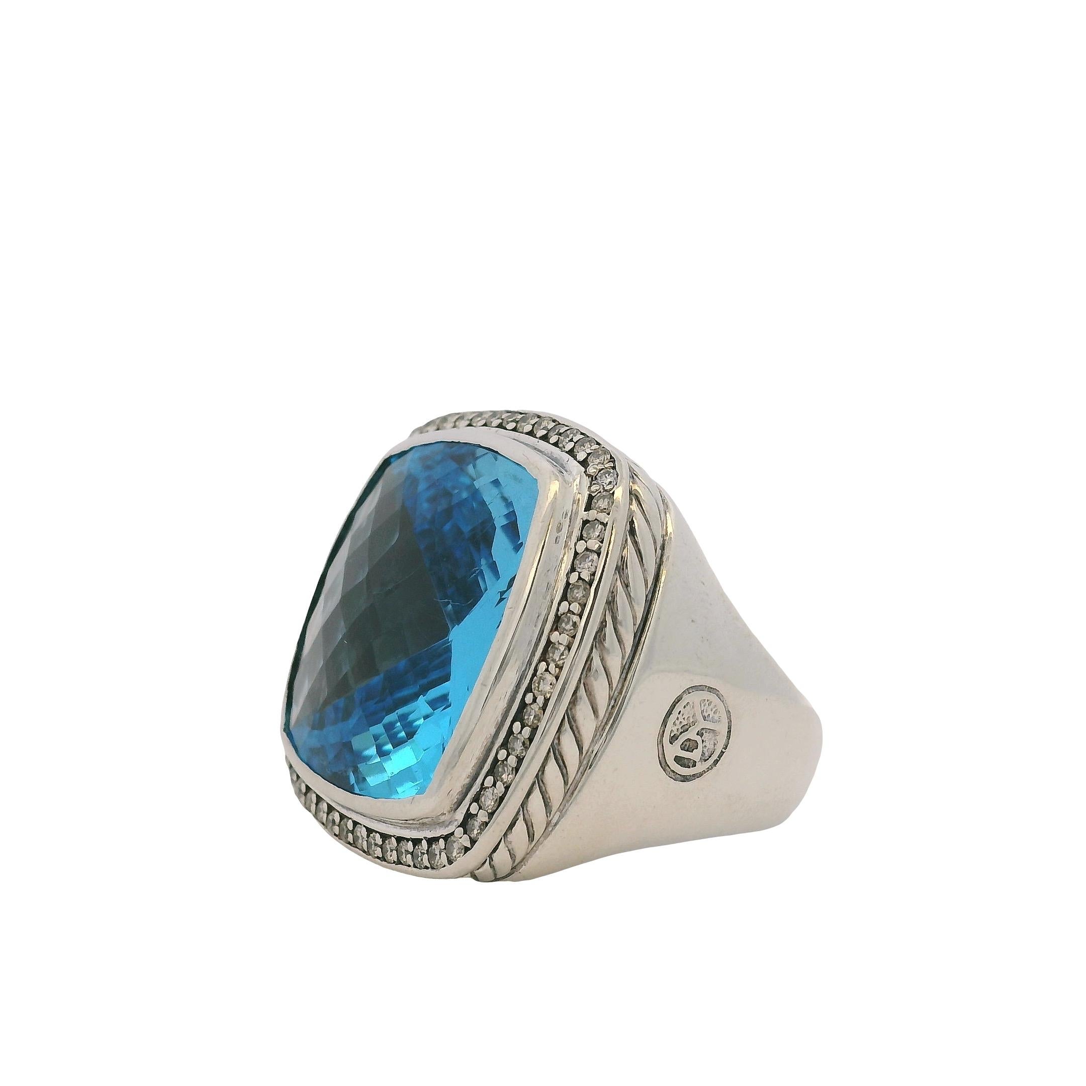 David Yurman Sterling Silver Albion Ring with Blue Topaz and Diamonds im Angebot 3