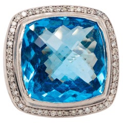 David Yurman Sterling Silver Albion Ring with Blue Topaz and Diamonds