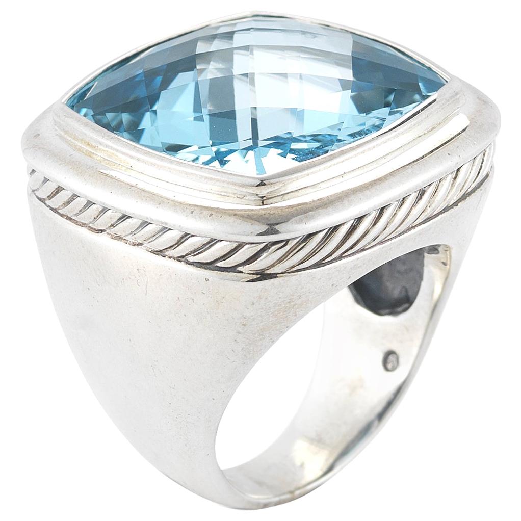 David Yurman Sterling Silver Albion Ring with Blue Topaz