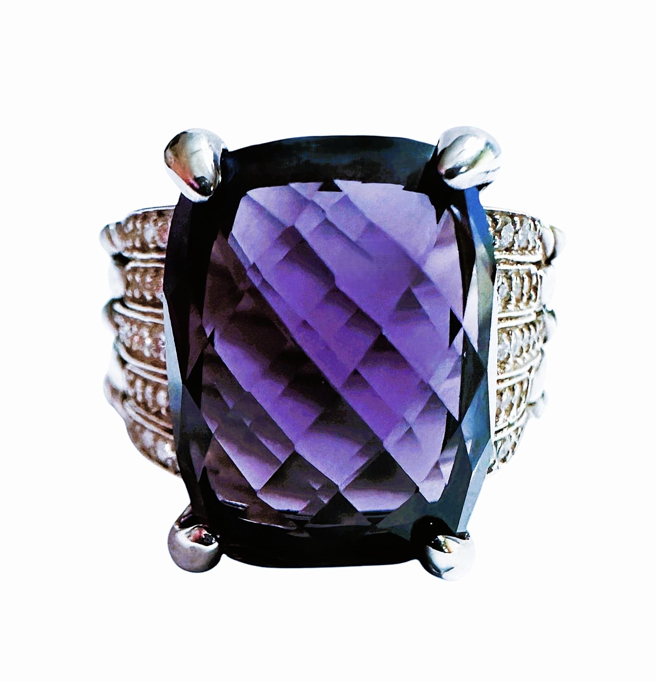 Art Deco David Yurman Sterling Silver Amethyst and Diamond Cable Ring Size: 6.5