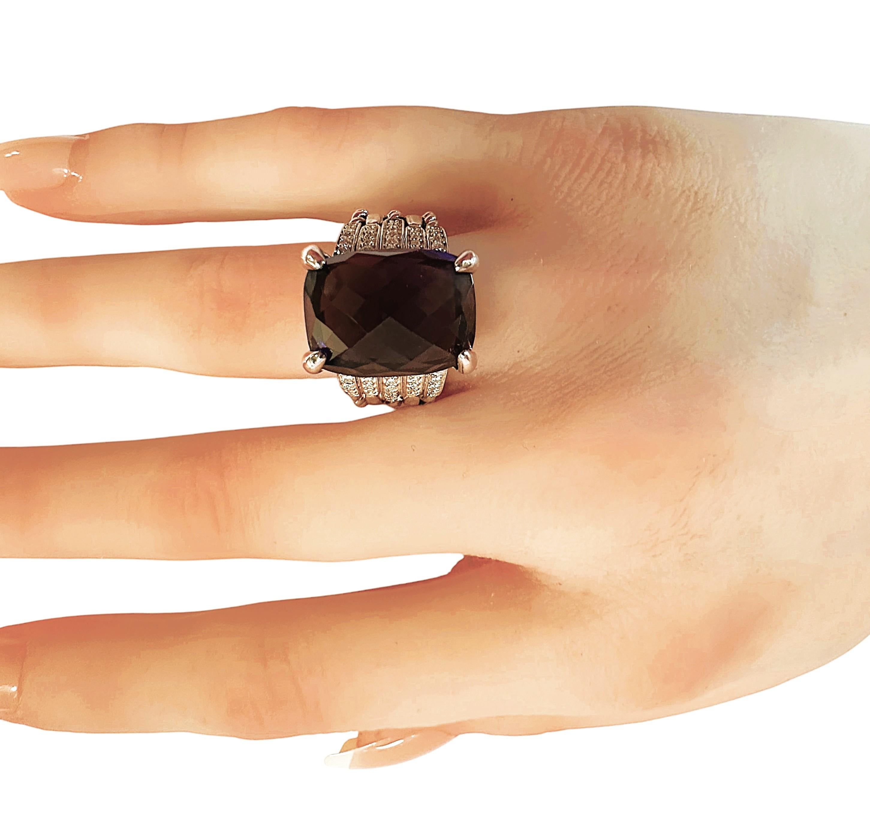 David Yurman Sterling Silver Amethyst and Diamond Cable Ring Size: 6.5 2