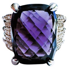 David Yurman Sterling Silver Amethyst and Diamond Cable Ring Size: 6.5