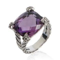 David Yurman Sterling Silver Amethyst and Diamond On Point Ring