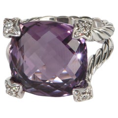 David Yurman Sterling Silver Amethyst and Diamond On Point Ring