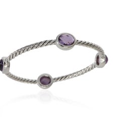 David Yurman Bracciale Slip On in argento 925 con ametista e stazione a cavo