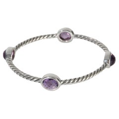 David Yurman Bracciale Slip On in argento 925 con ametista e stazione a cavo
