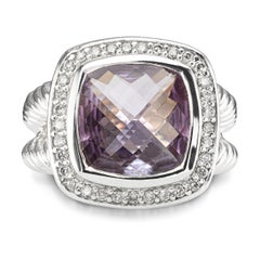 David Yurman Sterling Silver Amethyst & Diamond Cable Ring