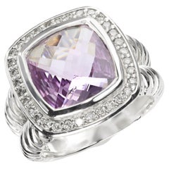David Yurman Sterling Silver Amethyst & Diamond Cable Ring