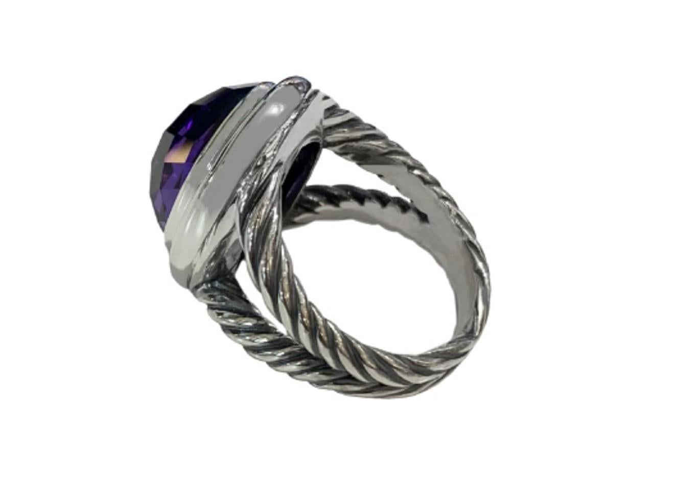Oval Cut David Yurman Sterling Silver Amethyst Oval Ring Size 7.75 For Sale