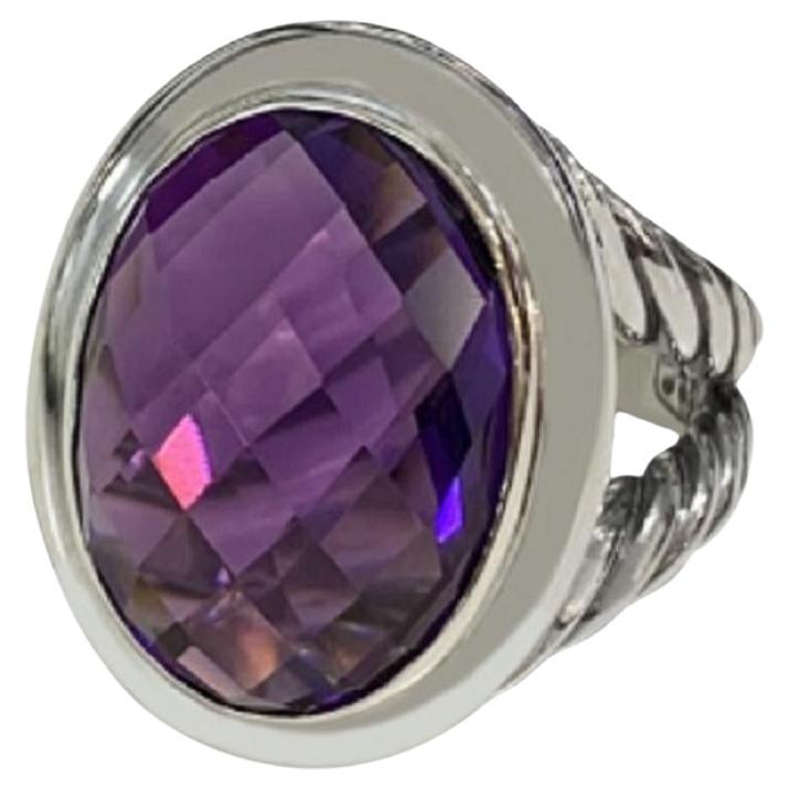 Anillo ovalado de amatista de plata de ley David Yurman Tamaño 7,75