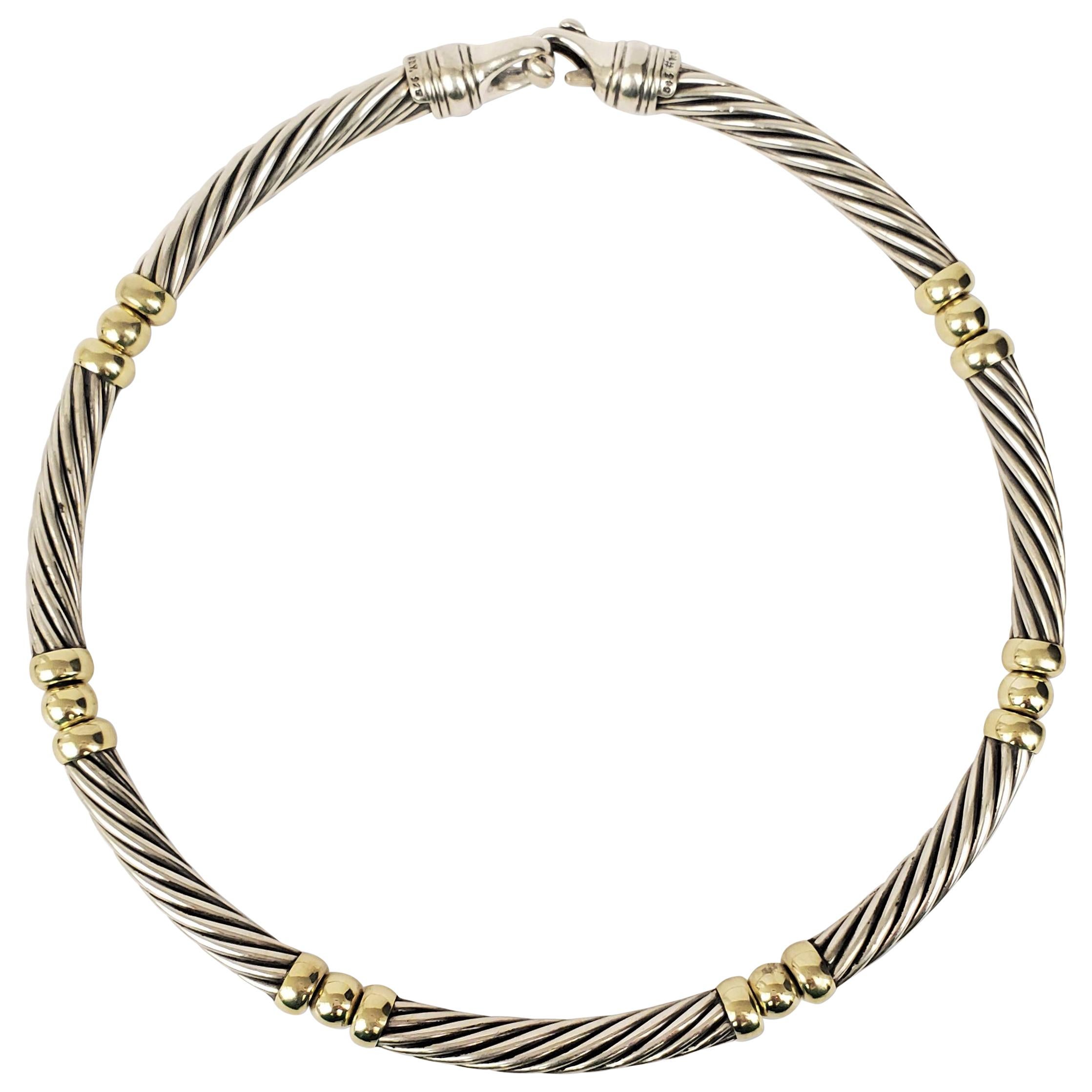 David Yurman Sterling Silver and 14 Karat Gold Cable Choker Necklace