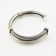 David Yurman Sterling Silver and 14 Karat Yellow Gold Cable Cuff Bracelet