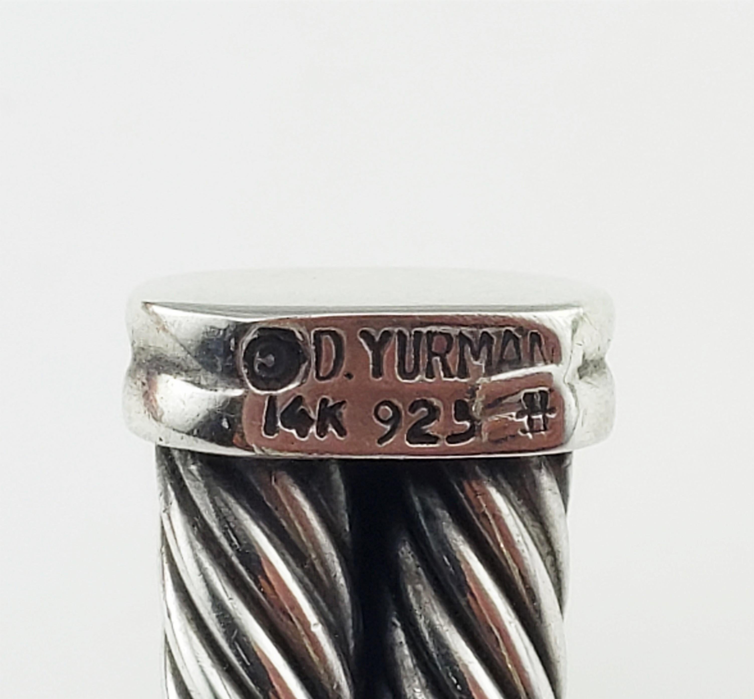 David Yurman Sterling Silver and 14 Karat Yellow Gold Cable Cuff Bracelet 1