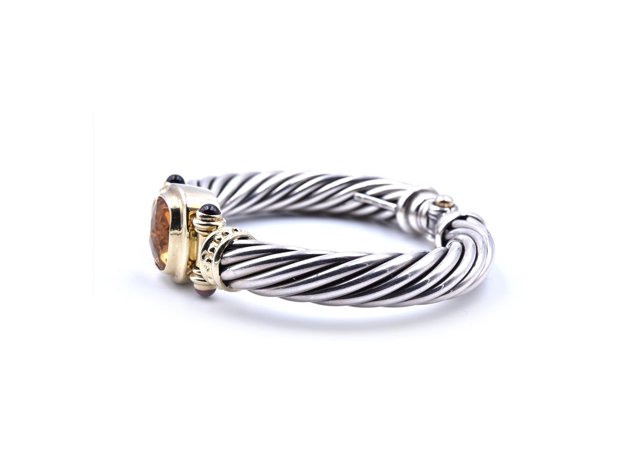 David Yurman Sterling Silver and 14 Karat Yellow Gold Citrine Cable Bracelet In Excellent Condition In Scottsdale, AZ