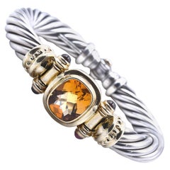 David Yurman Sterling Silver and 14 Karat Yellow Gold Citrine Cable Bracelet