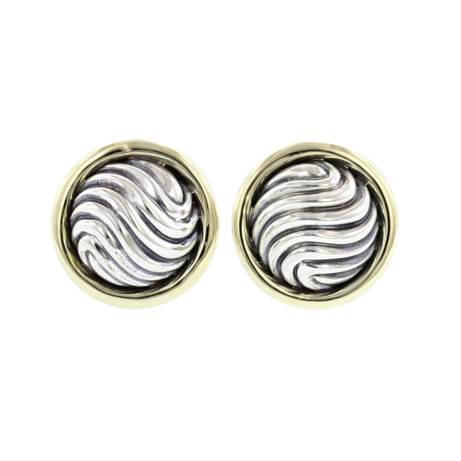 David Yurman Sterling Silver and 14 Karat Yellow Gold Domed Cable Cufflinks
