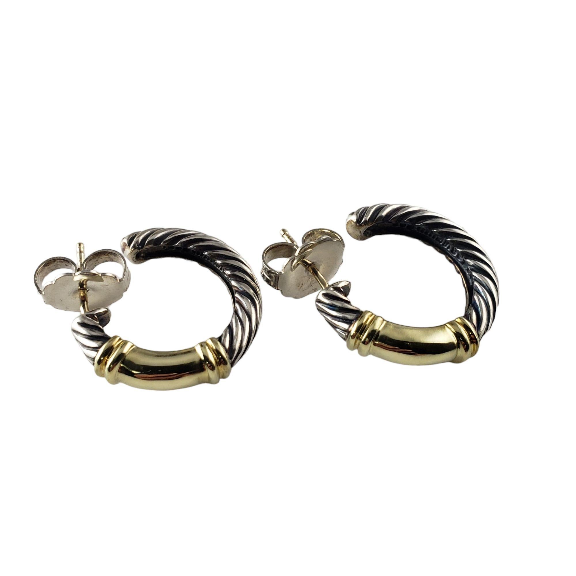 David Yurman Sterling Silver and 14 Karat Yellow Gold Metro Hoop Earrings In Good Condition In Washington Depot, CT