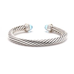 David Yurman Sterling Silver and 14K Yellow Gold Blue Topaz Bracelet