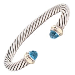 David Yurman Sterling Silver and 14K Yellow Gold Blue Topaz Bracelet