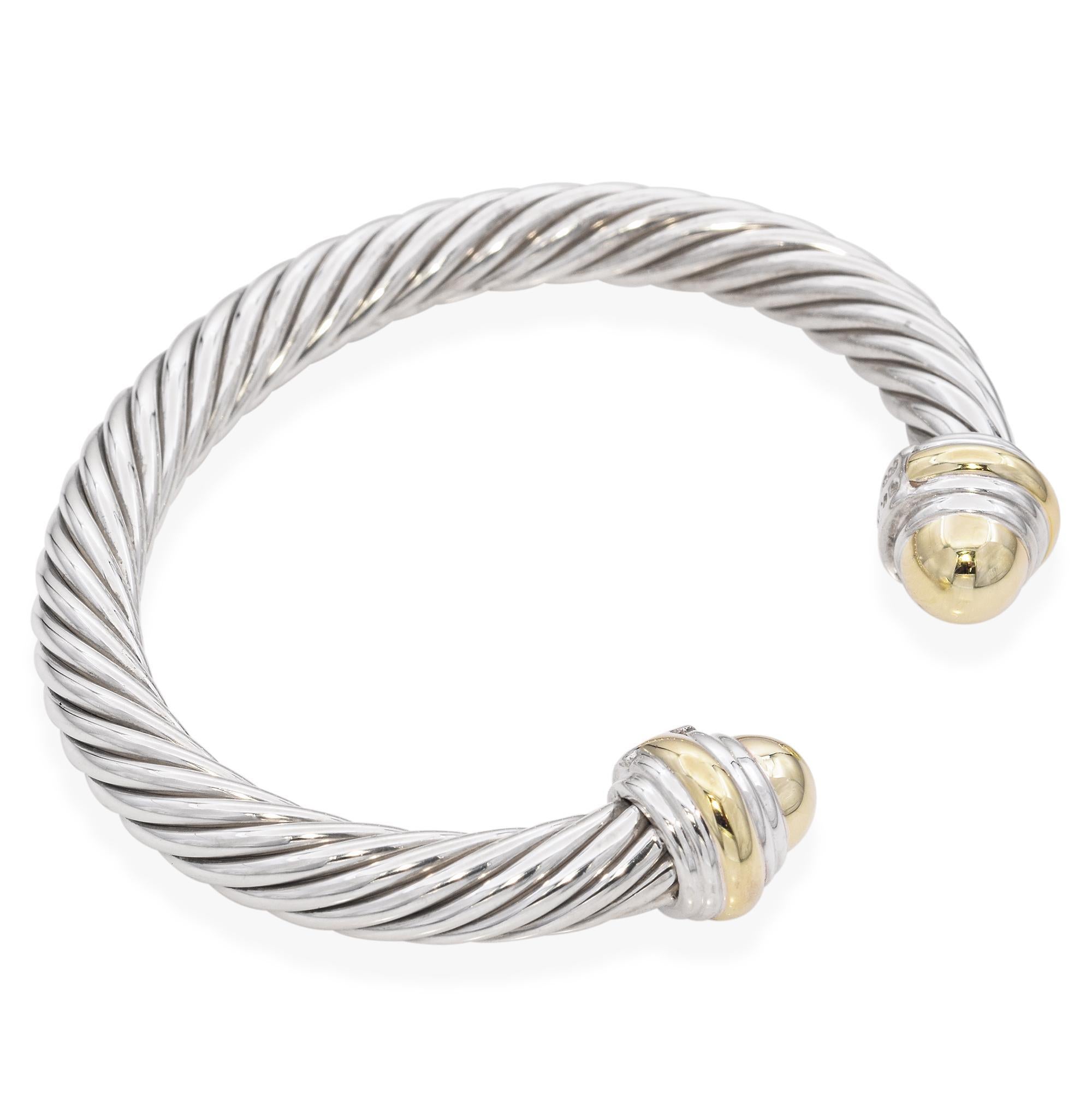 David Yurman Pulsera brazalete cable de plata de ley y oro amarillo de 14 quilates 1