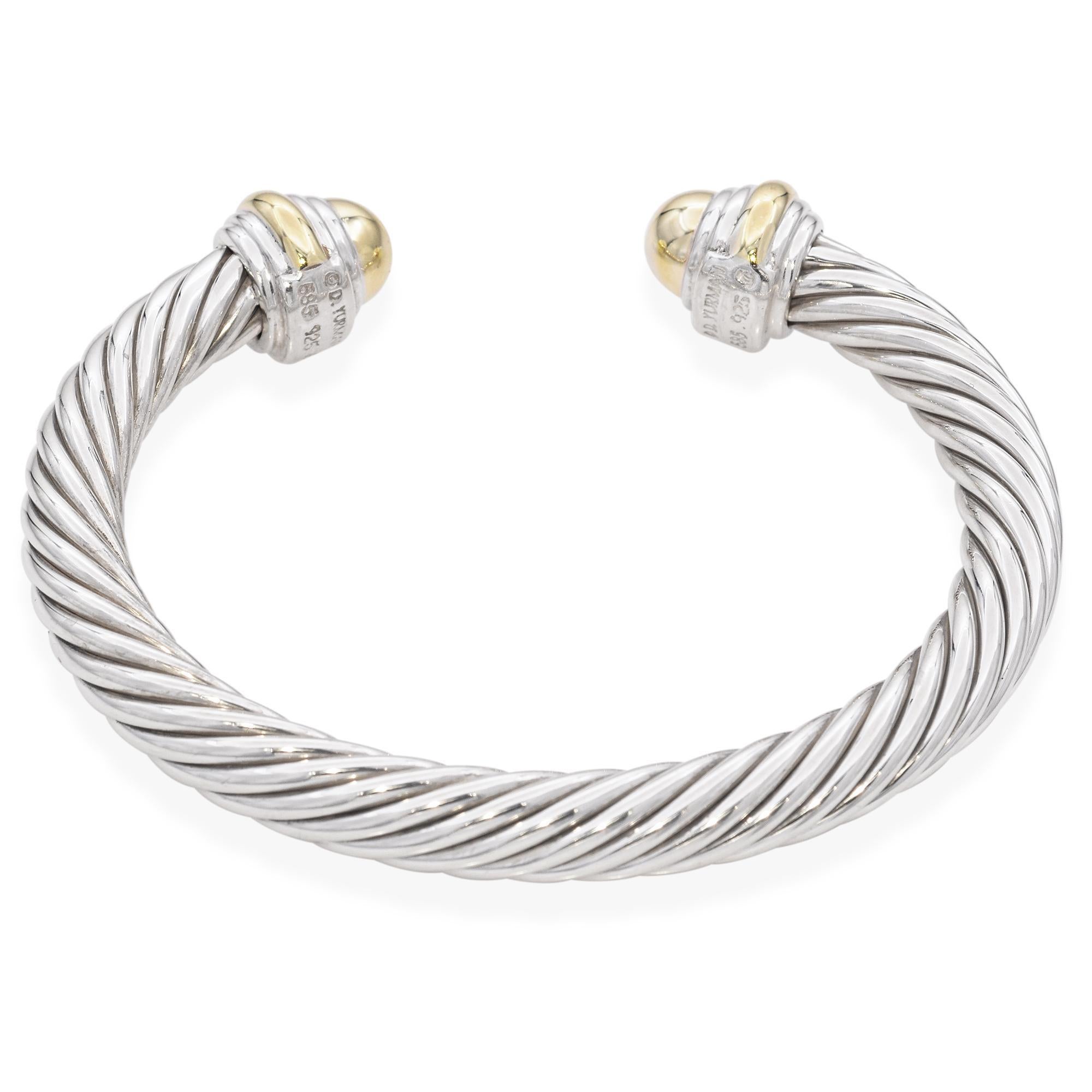 David Yurman Pulsera brazalete cable de plata de ley y oro amarillo de 14 quilates 2